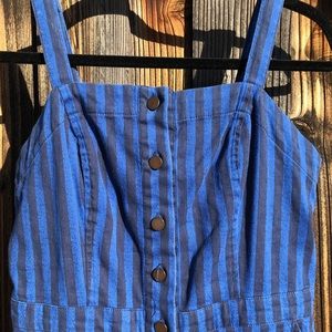 one piece overalls blue and black stripe